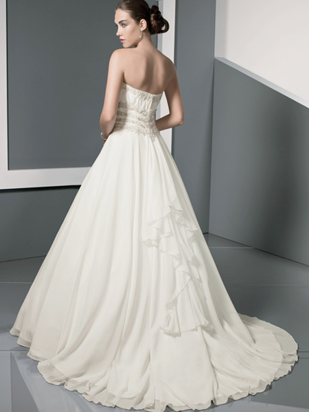 2012 Empire Waist Beads Working wasit Princess Cheap chiffon & satin Wedding Dress