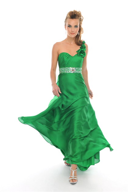 One Shoulder Elegant With Beads Empire Floor Length Evening Dress(OCT-52)