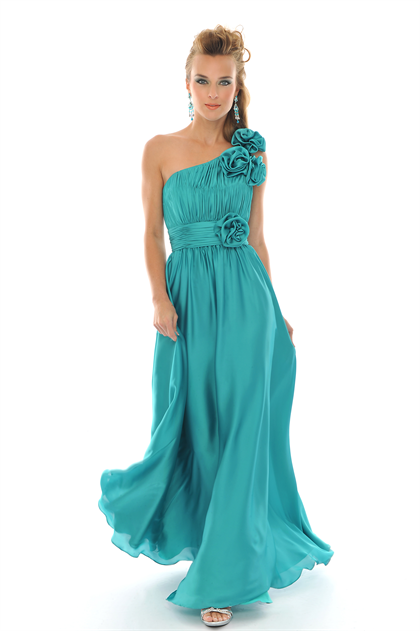 Blue Satin Pleated Elegant Empire Floor Length Evening Dress(OCT-54)