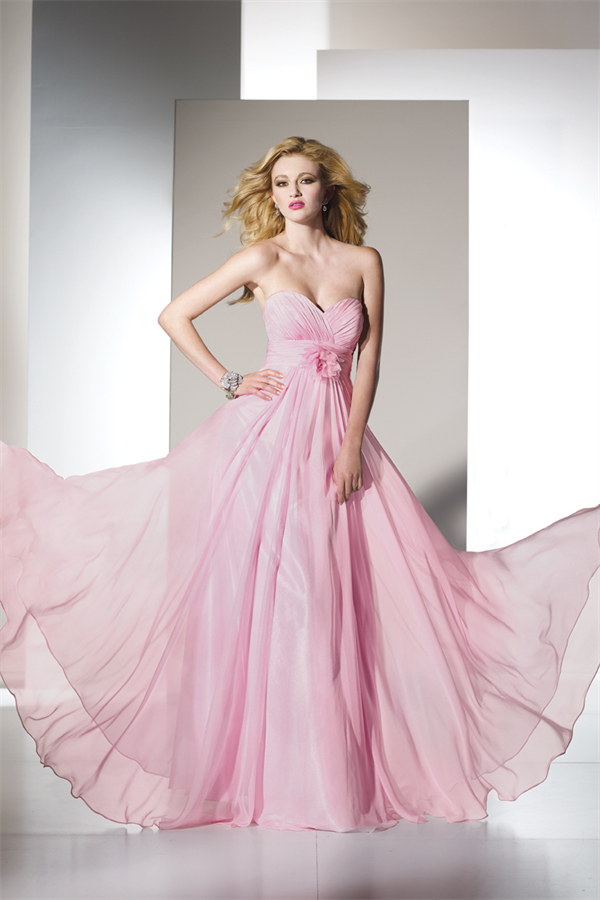Pink Chiffon Elegant Sweatheart Pleated Empire Floor Length Evening Dress(OCT-81)