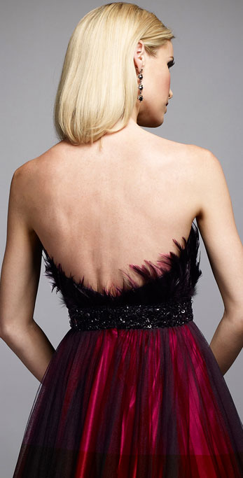 Claret Low Back Beaded In The Waist Satin Tulle WIth Feathers Prom/Evening Dress