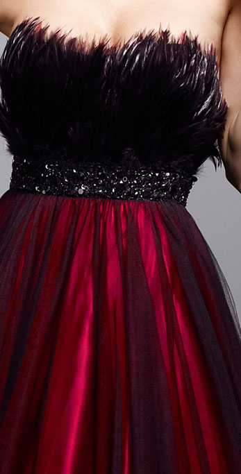 Claret Low Back Beaded In The Waist Satin Tulle WIth Feathers Prom/Evening Dress