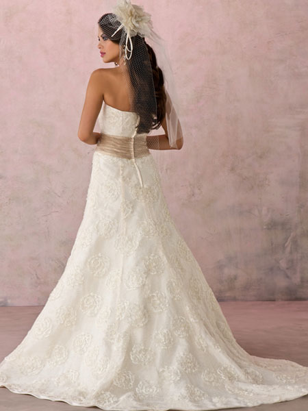 2012 Strapless lace dress with applique sash Cheap Wholesale New Style Princess Wedding Dress