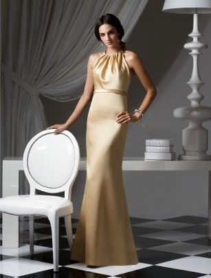 Halter simple fashion Cheap Column Golden floor length Evening Party Gown