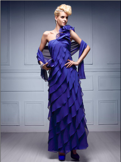 A line Elegant Leaves One strap Empire Floor Length Evening Dress(EG-0007)