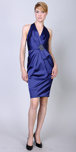 Elegant Lyons Blue Halter V-neck Short Column Design Cocktail Prom Dress