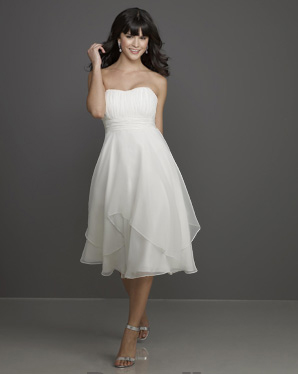 Over Lap Chiffon A-line Tea length Strapless Homecoming Dress/ Bridesamid Dress
