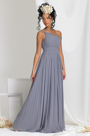 Chiffon Light grey One Strap Floor length sheath/ column Bridesmaid Dress/ Wedding party dress