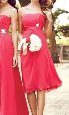 Romantic Chiffon red A-line Strapless Tea length Empire Evening party dress/ Bridesmaid Dress with a sash Romantic Chiffon red A-line Strapless Tea length Empire Evening party dress/ Bridesmaid Dress with a sash