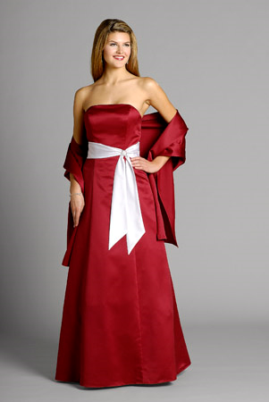 Red Charming Empire A-line With White Sash Bridesmaid Dress Available in Spring