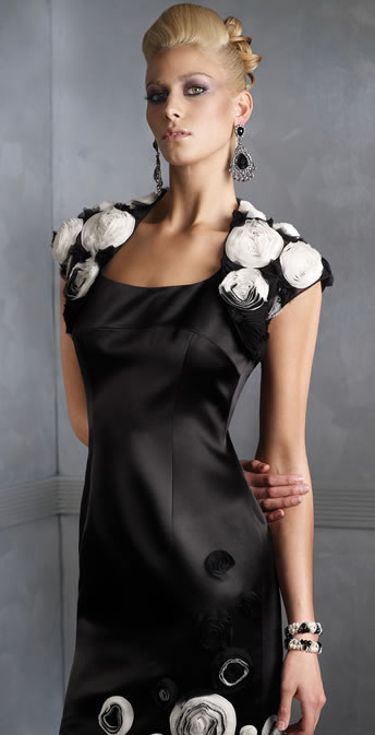 New Style black Satin Appliques Short warp Design Incredible Sales Volume Evening Dress