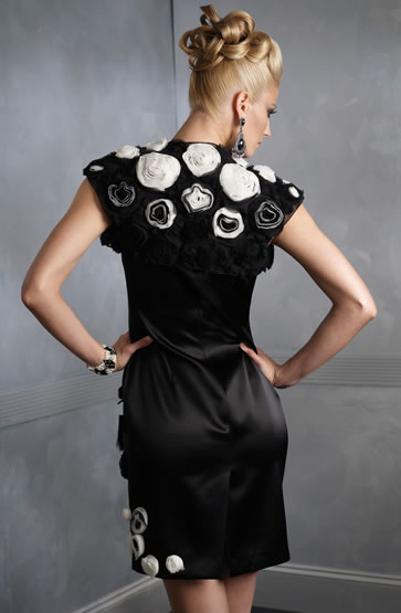 New Style black Satin Appliques Short warp Design Incredible Sales Volume Evening Dress