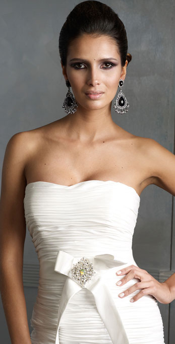 A Line Column Slinky Fully Ruched And Tiered Bodice Strapless Evening Dress