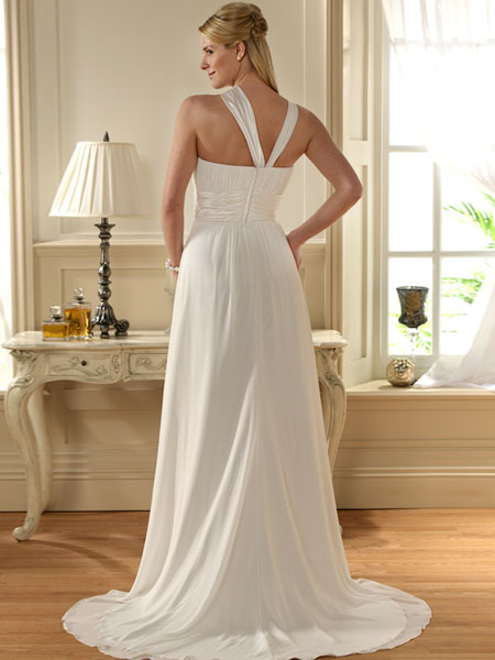 2012 soft Empire Waist New Style Halter Cheap chiffon column Wedding Dress Available in summer