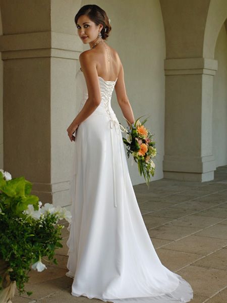 2012 column Strapless Satin&Chiffon Bewedding dress