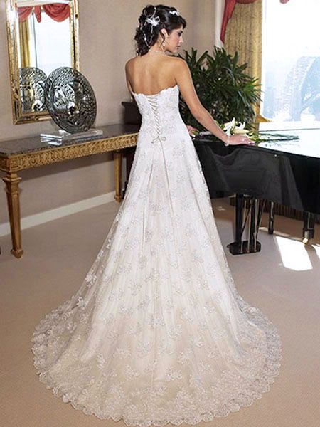 2012 vogue A-line strapless lace&satin Wedding dresses
