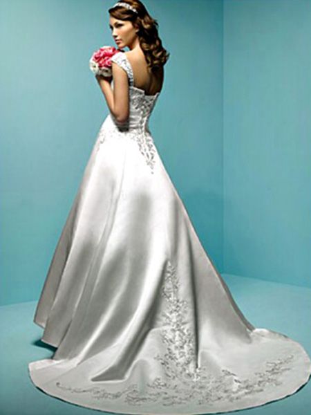 2012 designer cap sleeve style Embroider around body Cheap Wholesale New Style White satin Princess Wedding Dress