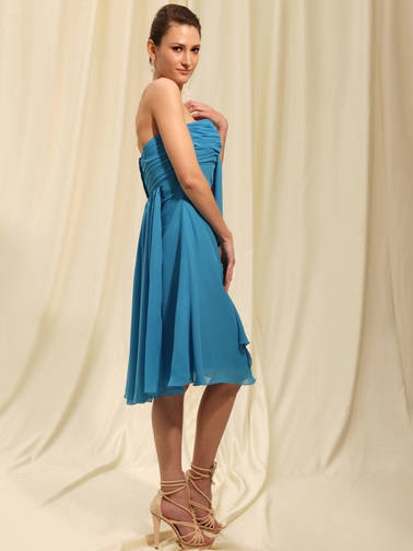 New Style Blue Tea Length Chiffon Customer-Made Bridesmaid Dress (BMD-157)