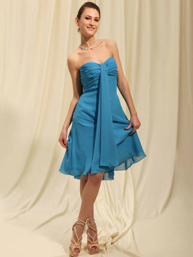 New Style Blue Tea Length Chiffon Customer-Made Bridesmaid Dress (BMD-157)