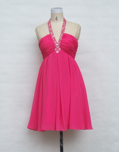 Halter V-neck Fuchsia Tea length Chiffon Party/ Homecoming/ Cocktail Dress Halter V-neck Fuchsia Tea length Chiffon Party/ Homecoming/ Cocktail Dress