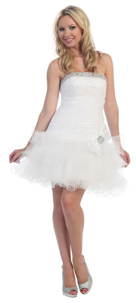 Fashion Style White Organza A-line Flat with Bow Embellishment Sleeveless Short Length Cocktail Dress / Homecoming Dress/Party