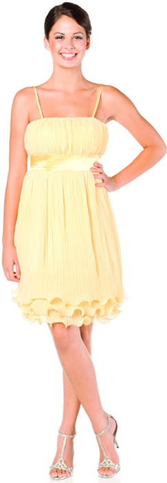 Yellow chiffon a-line Spaghetti Straps short/Mini Length Cocktail Dress / Homecoming Dress/Party Dresses