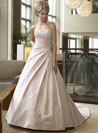A-line Strapless Chapel Train Satin Wedding Dresses (yz0502)