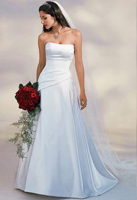 A-line Strapless Chapel Train Satin Wedding Dresses (SP0092)