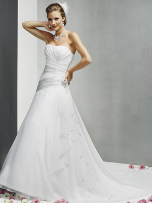 Strapless A-line Chapel Train Satin Chiffon Wedding Dresses (SK0040)