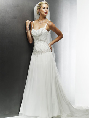 A-line Spaghetti Sweep Train Chiffon Wedding Dresses (SR0016)