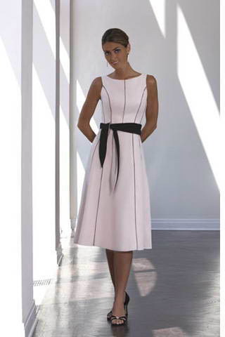 A-Line Bateau Neckline Tea Length Chiffon Bridesmaid Dresses (KB0163)