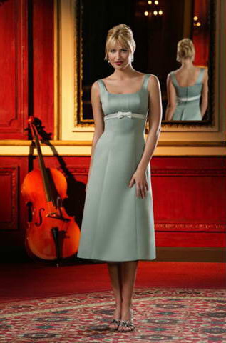 Empire Scoop Neck Cocktail Length Satin Bridesmaid Dresses (KB0144)