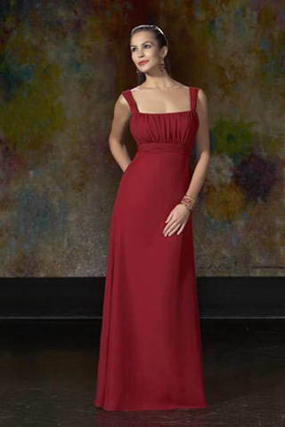 Empire Square Neck A-Line Floor Length Chiffon Bridesmaid Dresse (KB0170)