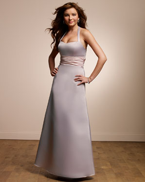 Scooped Halter A-line Satin Bridesmaid Dresses (KB0670)