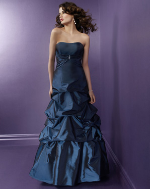 Strapless A-line Crossover Draped Taffeta Bridesmaid Dresses (KB0665)