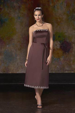 Strapless A-Line Tea Length Satin Bridesmaid Dresses (KB0181)