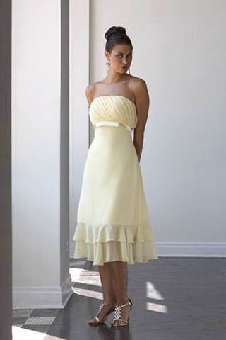 Strapless Empire A-Line Tea Length Chiffon Bridesmaid Dresses (KB0153)