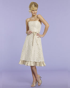 Strapless Tea Length Lace Taffeta Bridesmaid Dresses( (cf0042)