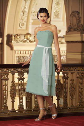 Strapless Tea Length Tiered Skirt Chiffon Bridesmaid Dresses (KB0131) Strapless Tea Length Tiered Skirt Chiffon Bridesmaid Dresses (KB0131)