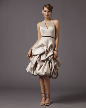 V-shaped Halter Tea Length Satin Bridesmaid Dresses (KB0614)