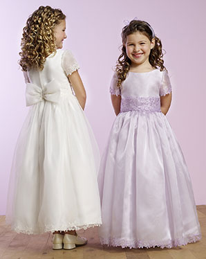 Short Sleeves Jeweled Neck Organza Flower Girl Dresses (KF0108 )