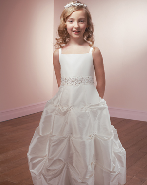Spaghetti Square Pick-up Taffeta Flower Girl Dresses (KF0031 )