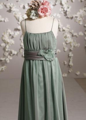 Square Tea length chiffon Sash A-line Junior Bridesmaid Dress