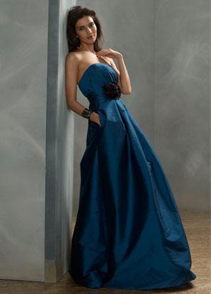 Long Bridesmaid Dresses Peacock Taffeta Strapless with Flower