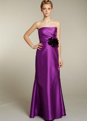 Purple Bridesmaid Dresses Long Satin with Flower
