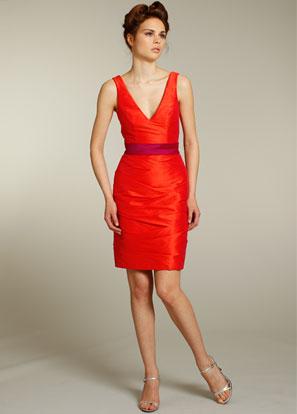 Sunset Bridesmaid Dresses Short Taffeta V-neckline with Ribbon