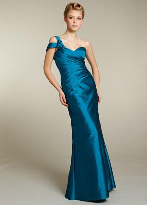 Peacock Bridesmaid Dresses Long Taffeta One Shoulder