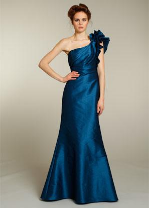 Teal Bridesmaid Dress Long Taffeta One Shoulder