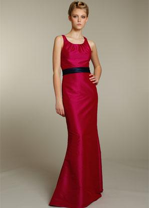 Fuchsia/Navy Bridesmaid Dresses Long Taffeta Scoop Neckline