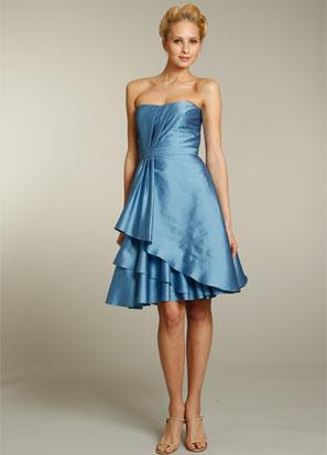 Blue Bridesmaid Dresses Short Taffeta Strapless Ruffled